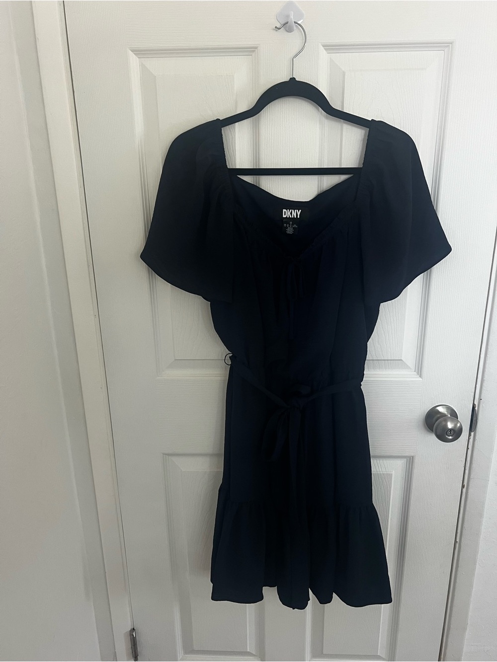 DKNY Navy Short Sleeve‎ Tie-Waist Mini Dress